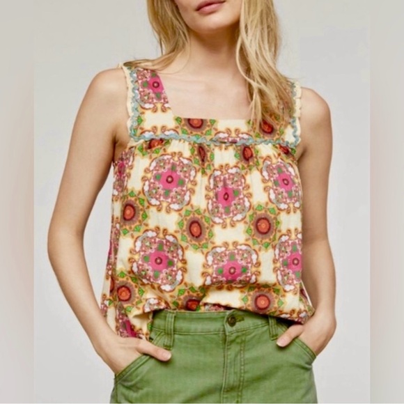 Anthropologie Tops - Anthropologie Let Me Be Abstract Ruffled Tank